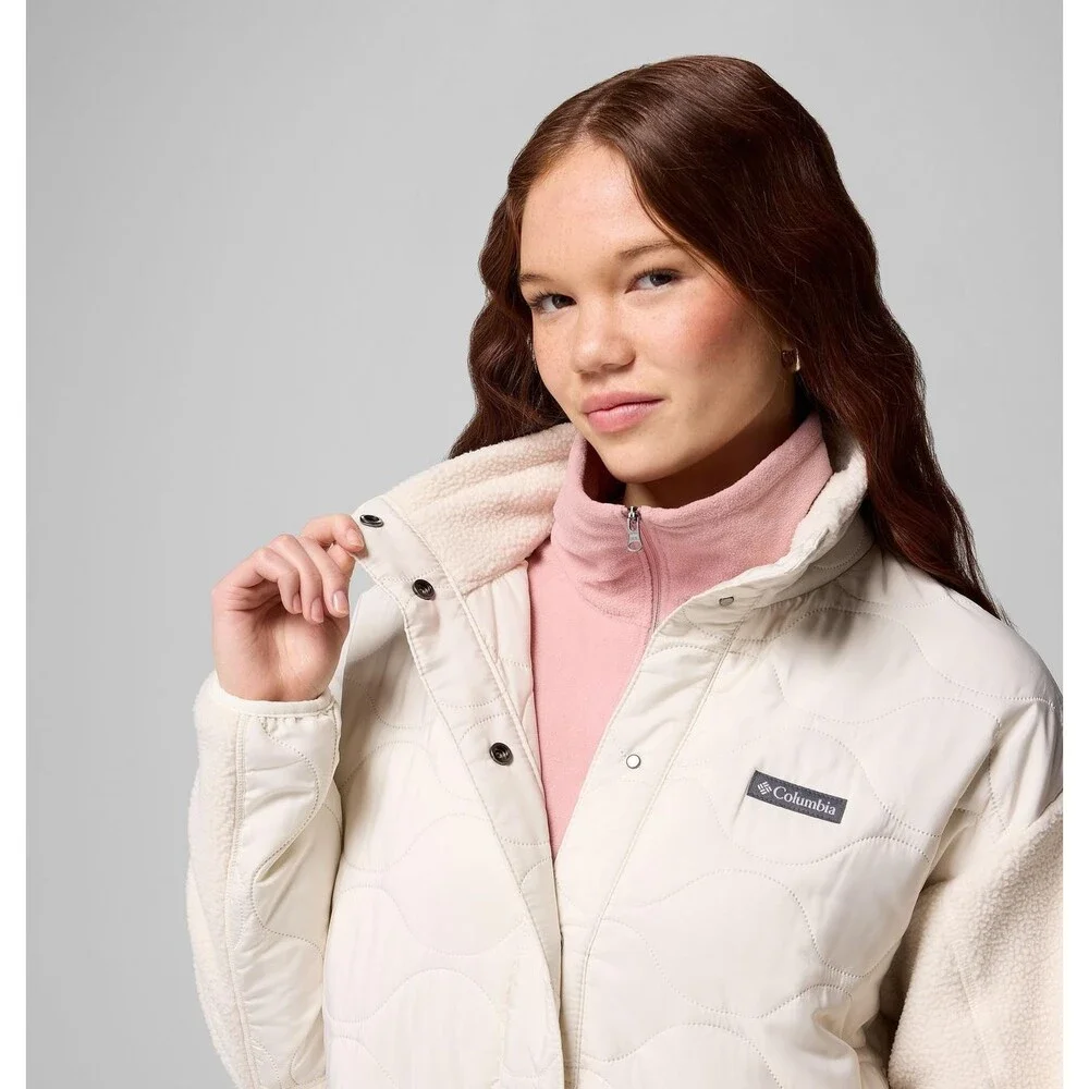 Columbia Cloud Point Long Jacket Women's XL Chalk Fleece Snap Front Cozy KFC400 - Picture 12 of 14